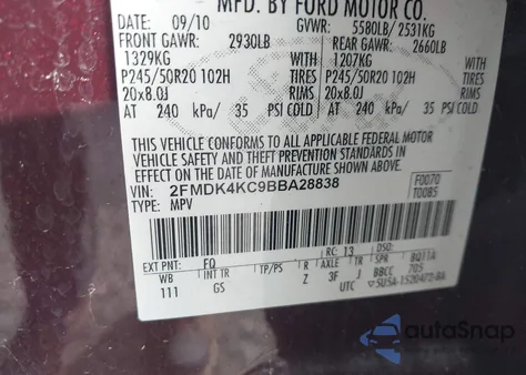 2011 Ford Edge Limited from USA, damaged, VIN 2FMDK4KC9BBA28838